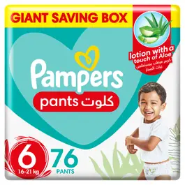 Pampers Aloe Vera Pants Diapers, Size 6, 16-21kg, Mega Box, 76 Diapers