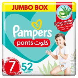 Pampers Aloe Vera Pants Diapers, Size 7, 17+kg, Jumbo Pack, 52 Diapers 