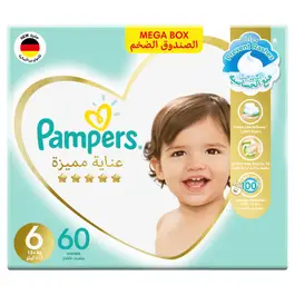 Pampers Premium Care Taped Diapers, Size 6, 13+kg, Mega Box, 60 Diapers