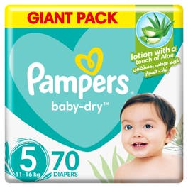 Pampers Aloe Vera Taped Diapers, Size 5, 11-16kg, Giant Pack, 70 Diapers 