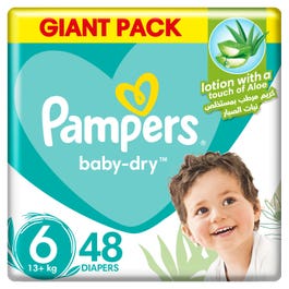 Pampers Aloe Vera Taped Diapers, Size 6, 13+kg, Giant Pack, 48 Diapers 